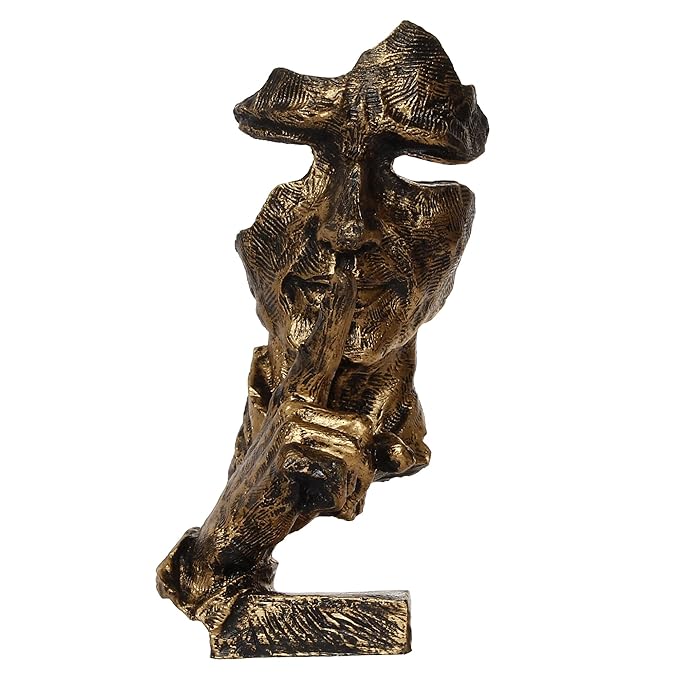 Ecraftindia Antique Finish Finger on Man Lips Handcrafted Decorative Polyresin Showpiece