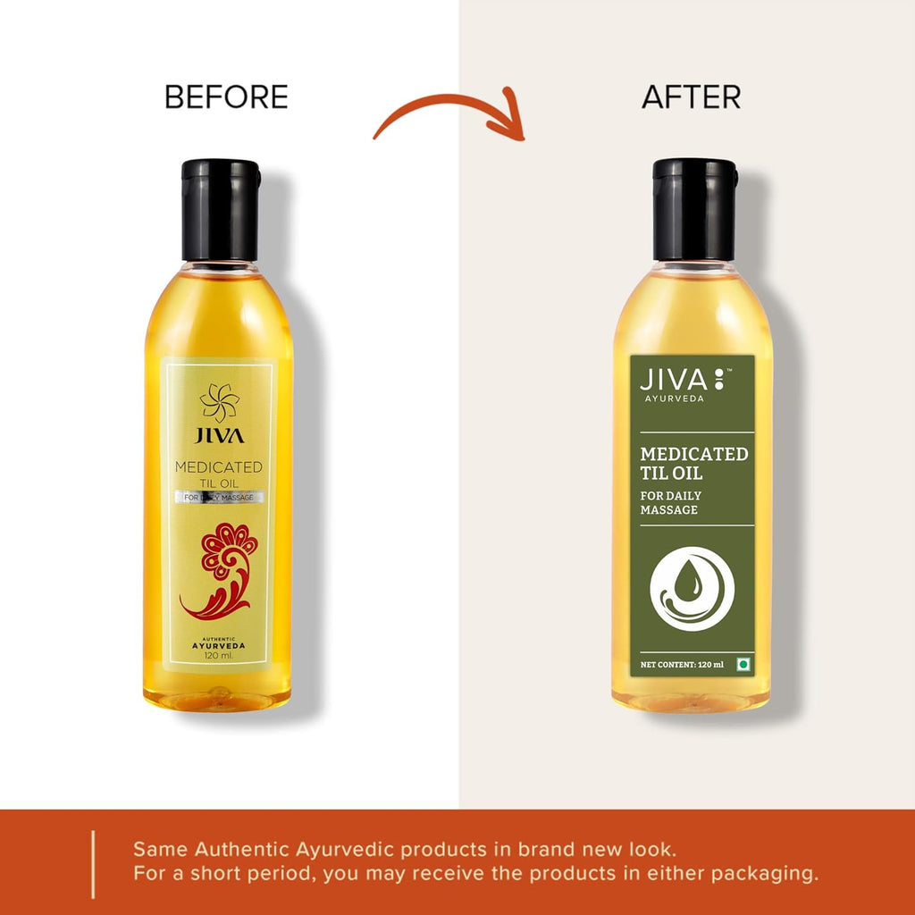 Jiva Medicated Til Oil 120 ml | Ayurvedic Oil Made of Pure Herbs | Relieves Joint And Muscle Pain, Stiffness And Tremors | Pacifies Vata Dosha