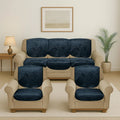 Cloth Fusion Italian Velvet Sofa Cover 5 Seater Set Perfect Floral Embossed Sofa Cover 3 Seater and 2 Seater Blue