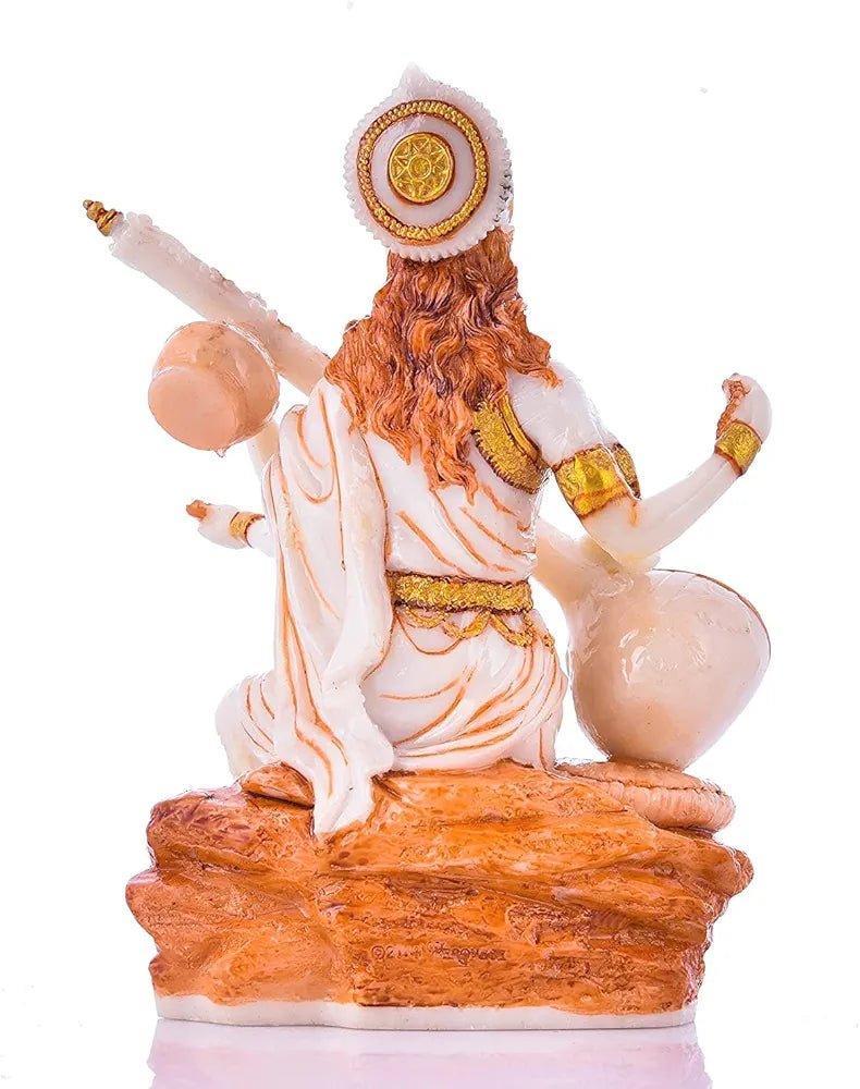 Sevliya Traders Marble Dust Saraswati Idol for Home Puja - 6 Inch