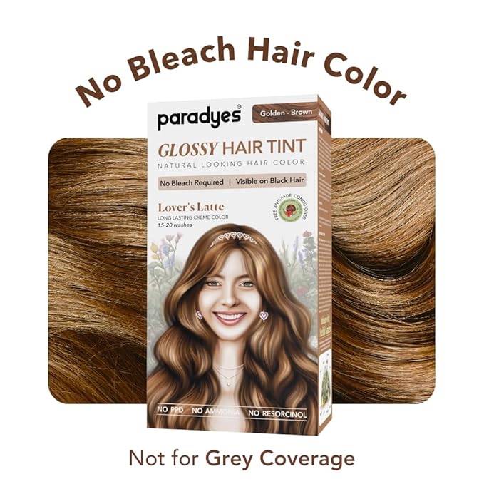 Paradyes No Bleach Glossy Hair Tint, Ammonia-free Formula for Natural Black Hair - 160 Gms | Golden-Brown | Lover's Latte