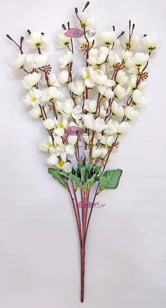 Artificial Flowers Bunch Cherry Blossom Ideal for vase Without vase White 55 cm Height Fabric