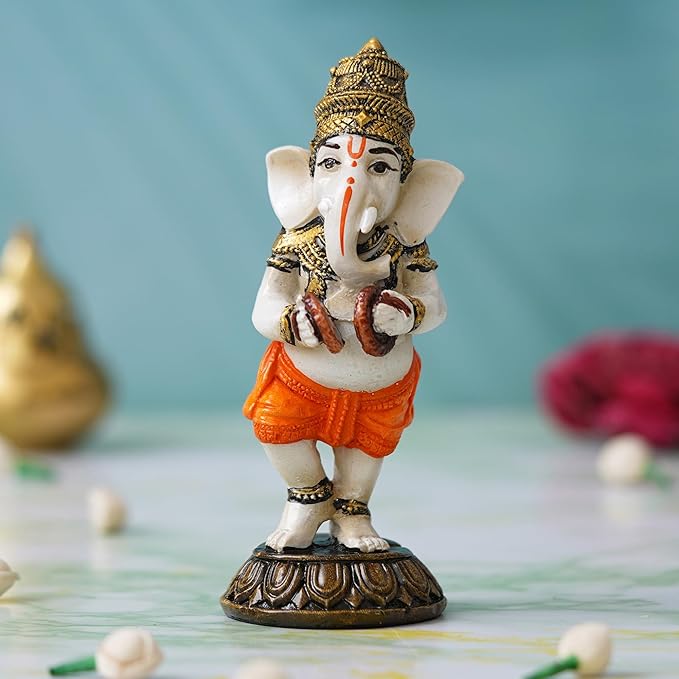 Ecraftindia Polyresin Standing Lord Ganesha Idol Playing Manjira Musical Instrument Statue Decorative Showpiece