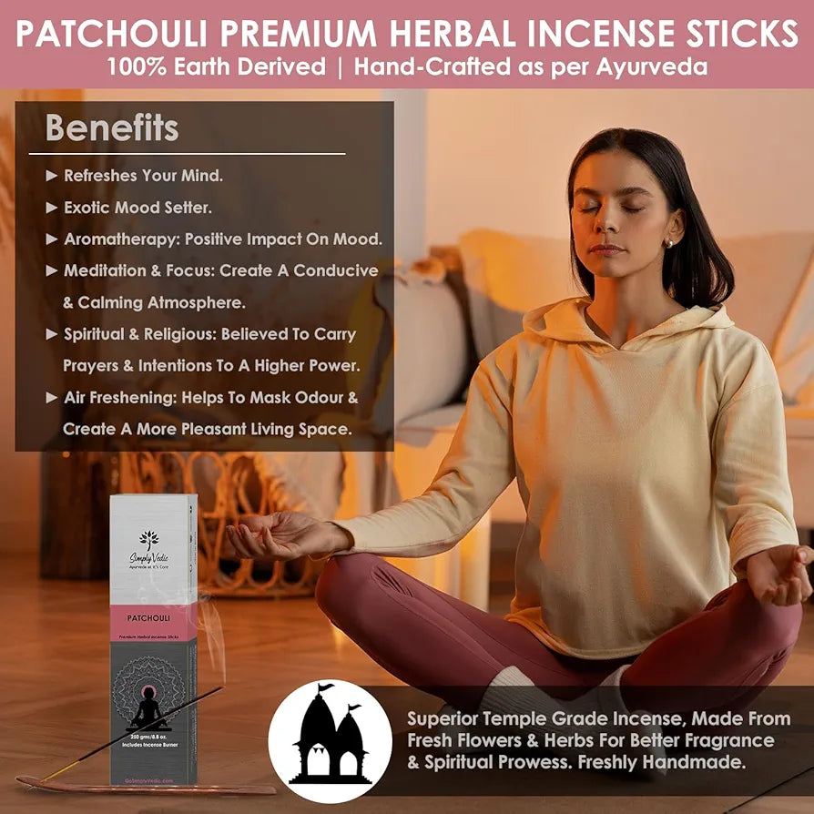 Simply Vedic Patchouli Incense Sticks Pack Charcoal-Free