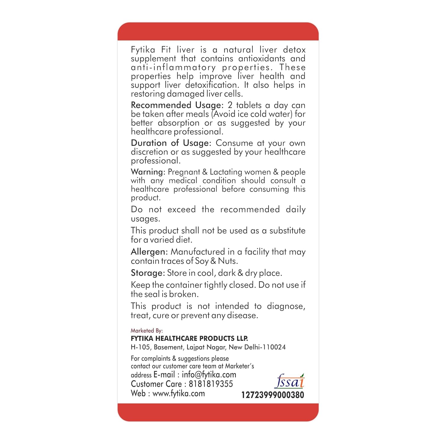Fytika Fit Liver Detox Supplement with Milk Thistle (60 Tablets) | For Healthy and Strong Liver| Enriched with Milk Thistle, Kalmegh, Kutaki, Curcumin, Bhuiamlaki and Probiotics