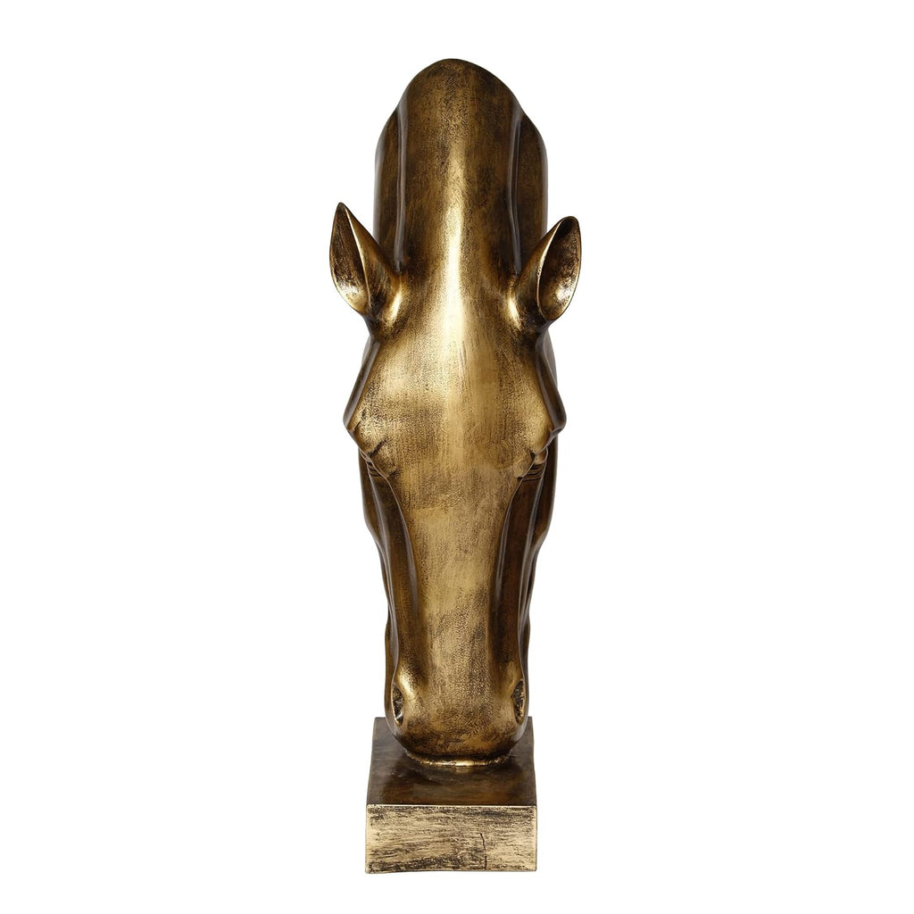 Ecraftindia Golden Antique Finish Elegant Horse Face Handcrafted Polyresin Decorative Showpiece