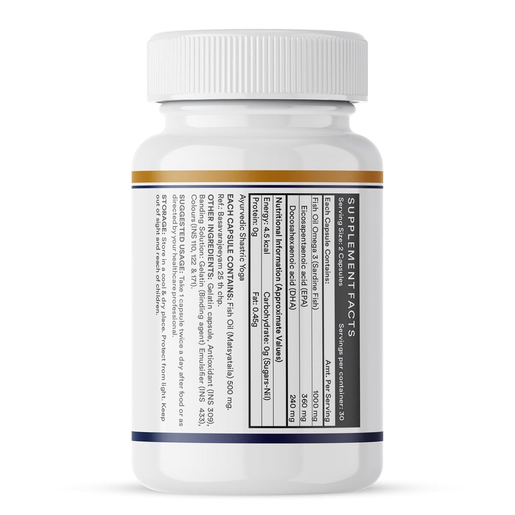 INLIFE Fish Oil Omega 3 Capsule 1000mg | Double Strength | Supplement for Heart, Brain and Joint Health for Men Women | EPA:DHA - 360:240-60 Liquid Filled Capsules