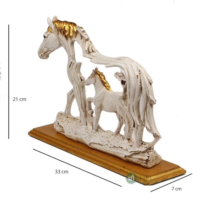 Indicast Resin 8" Inch Action Handmade Vintage Horse Statue With Baby Horse Antique Finish Animal Figurines Gifts | White