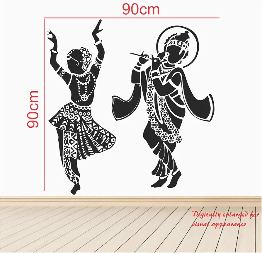 StickMe Lord Radhe Krishna Hindu God Creative Religious Wall Sticker - Self Adhesive Peel & Stick Vinyl Medium - 90 x 90 cm