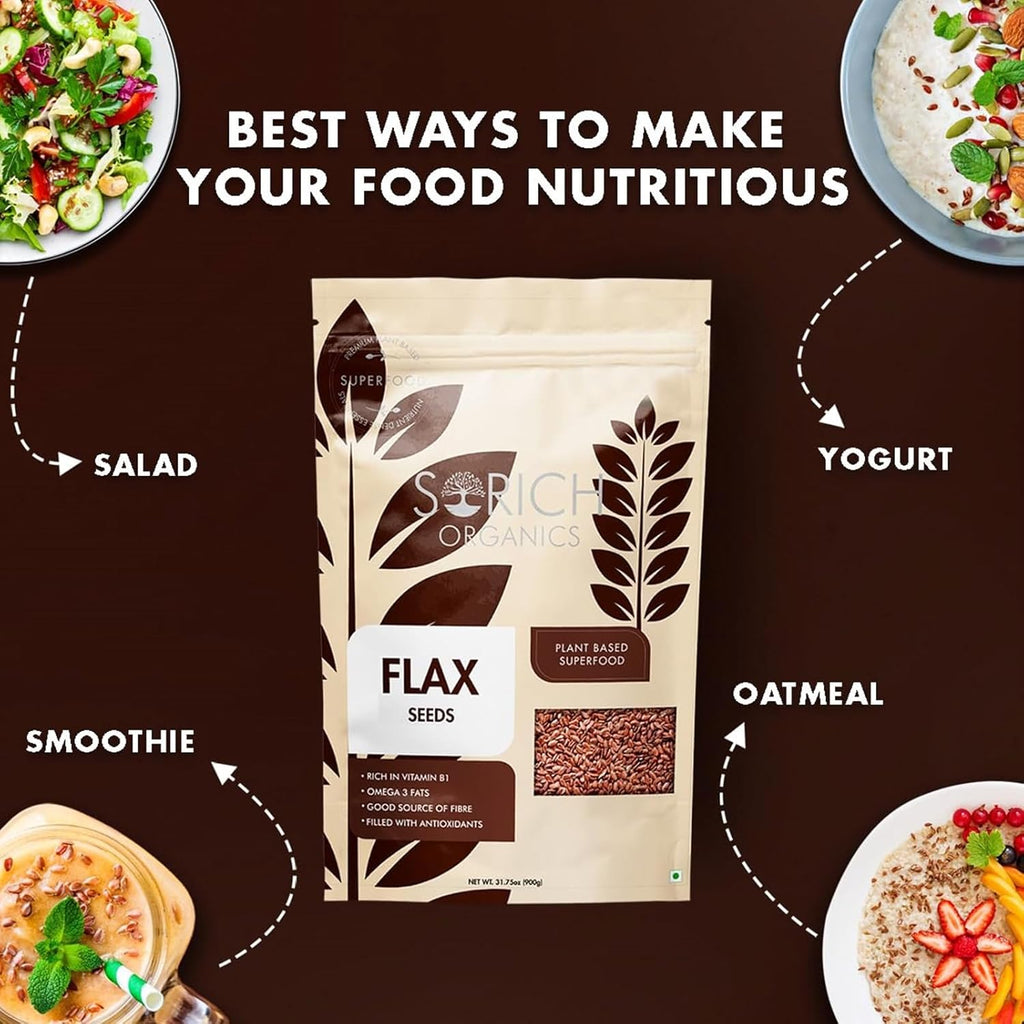 Sorich Organics Flax Seed 900g - Alsi Beej|Alsi Seeds for Hair Growth | Raw Seeds for Eating | Source of Iron & Dietary Fibre | Rich in Protein
