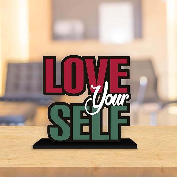 Artvibes Wooden Idols and Figurine Love Your Self Quotes Table Decor for Office Desk Alphabet Showpiece | Home Decoration Item
