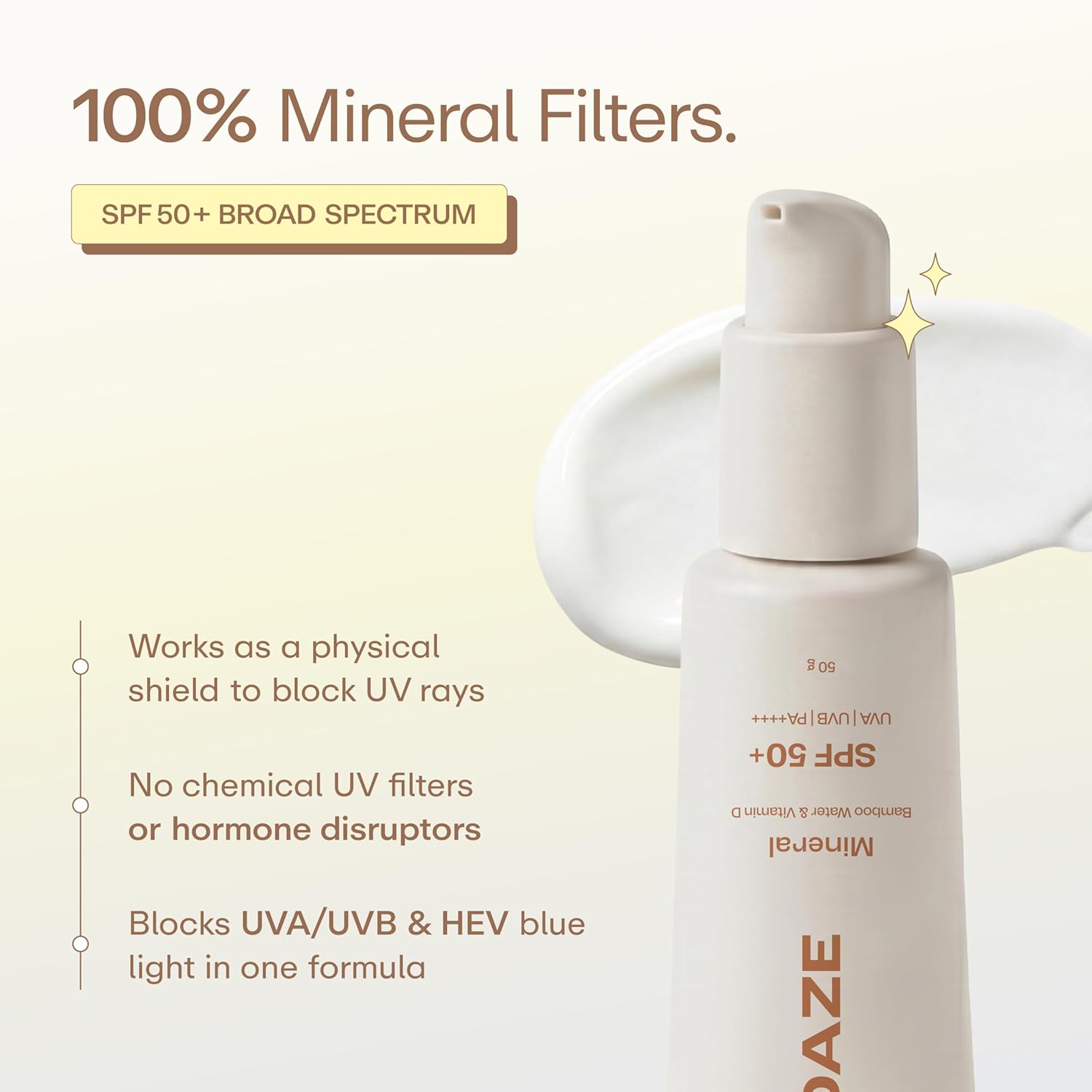 52 Sundaze 100% Mineral Sunscreen SPF 50 PA++++ | For Senitive Skin | No White Cast | In-Vivo Tested | Blue Light & Pollution Protection | No White Cast | Zinc Oxide & Iron Oxide | Fragrance Free | 50g