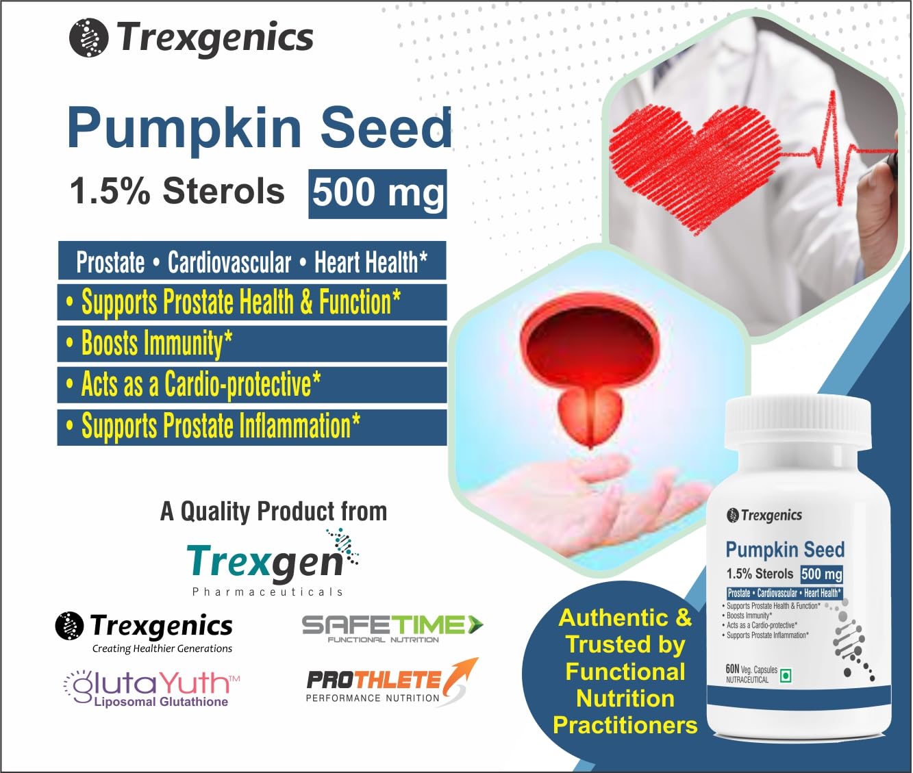 Trexgenics PUMPKIN SEED EXTRACT 500 mg Prostate, BPH, Urinary Tract Health Support (60 Veg Capsules) (Pack of 1)