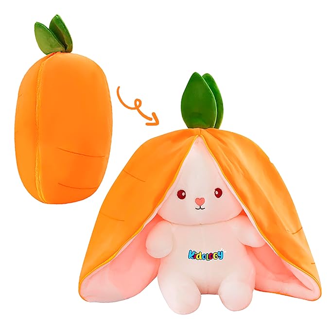 Kidology Plush Toy Pillow Reversible Bunny Cute Rabbit Sofa Carrot Pillow Orange
