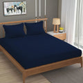 Homefab India 160 TC Stripe Cotton Feel Glace Cotton Elastic Fitted King Size Double Bed Bedsheet with 2 Pillow Covers Fits Upto 6 inches Mattress Navy Blue