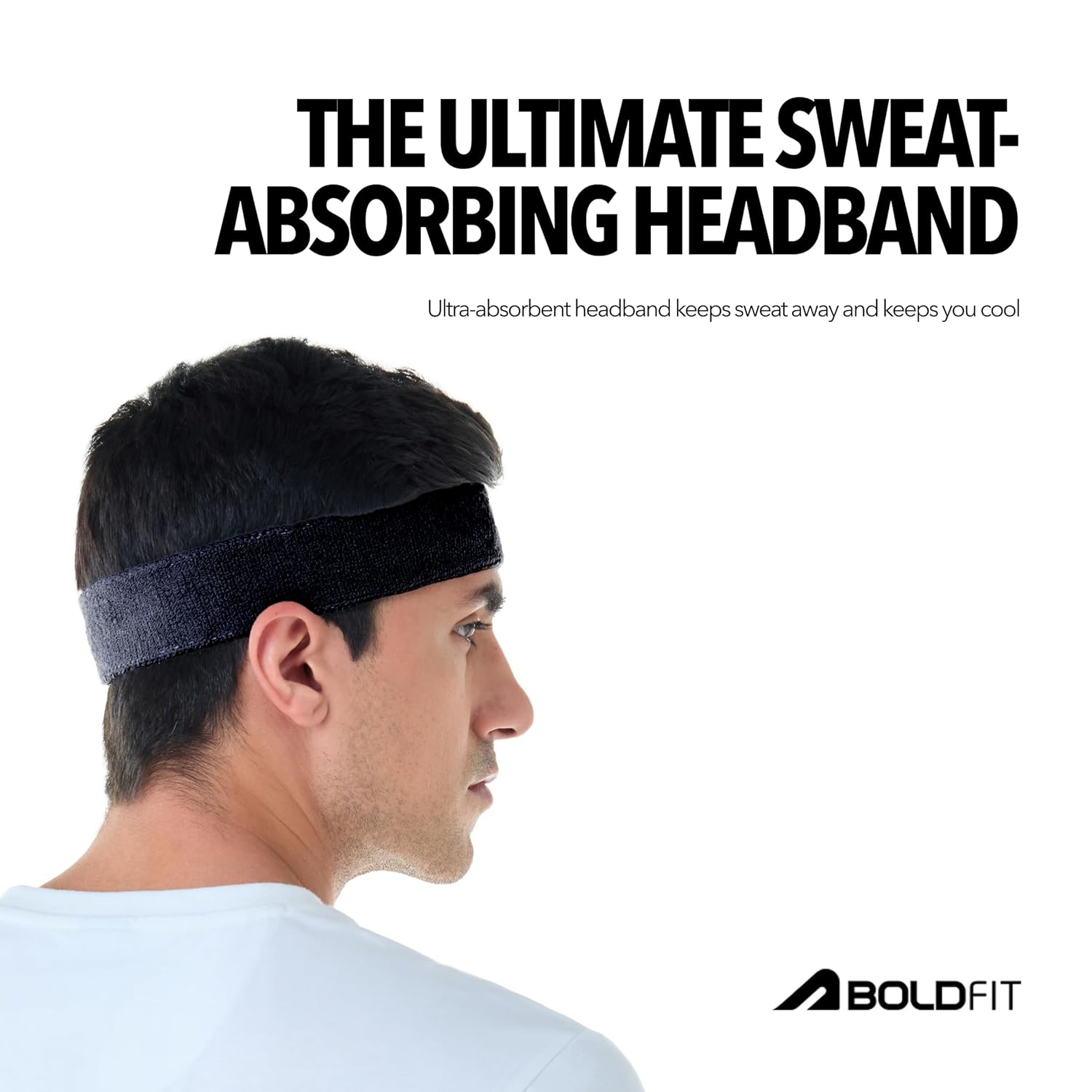 Boldfit Gym Headband for Men and Women - Sports Headband for Workout & Running, Breathable, Non-Slip Sweat Head Bands for Long Hair (Black)