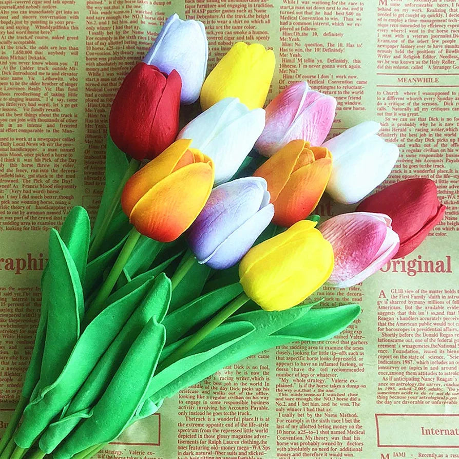 PU Real Touch Tulips Artificial Flowers 12 Pcs Flowers Arrangement Bouquet Colourful