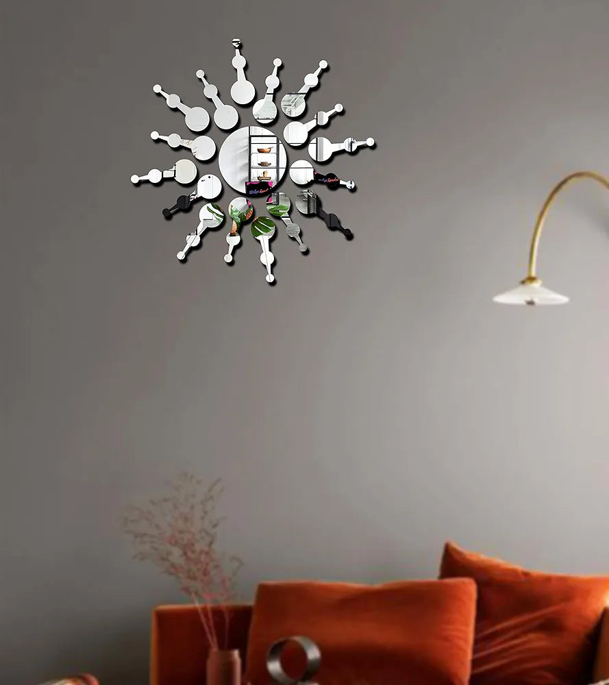 Bikri Kendra Sun Silver Model-7 Mirror Stickers for Wall, Acrylic Mirror Wall Decor Sticker