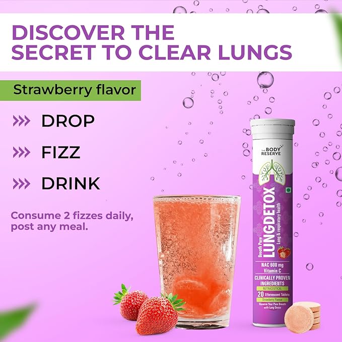 The Body Reserve Lung Detox Effervescent Tablets Strawberry Flavour - 20 tabs