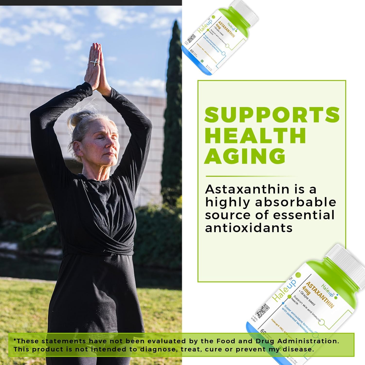 Haleup Plant Based Astaxanthin 4 mg with Grape Seed Supplement I 60 Veg Capsules I Supports Eye, Joint & Skin Health I Boosts Immune System