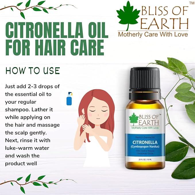Bliss of Earth Premium Citronella Cymbopogon Nardus Essential Oil - 10 ml Each (Pack of 2)