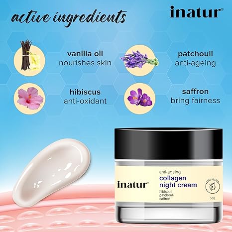 Inatur Collagen Night Cream for Dry Skin Night Cream - 50 gms