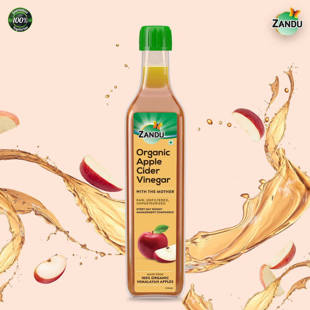 Zandu Organic Apple Cider Vinegar with Mother | Scientifically Tested | Raw, Unfiltered, Unpasteurized | Supports Healthy Weight & Digestion | 100% Organic Apples | 500ml
