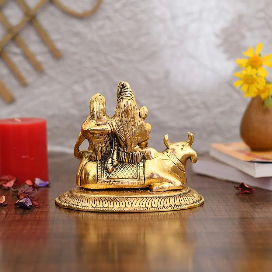 Handcrafted Shiva Parvati Ganesh Idol Shiv Parivar Murti Statue Sculpture Lord Shiva Idols Family Sitting On Nandi Showpiece