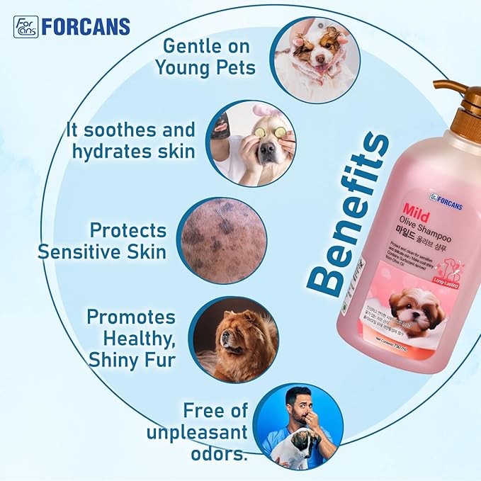 Pet Needs Forcans Natural Mild Olive Shampoo for Puppy and Kitten 750 Ml | Effect Gentle to Weak and Trouble Prone Skin