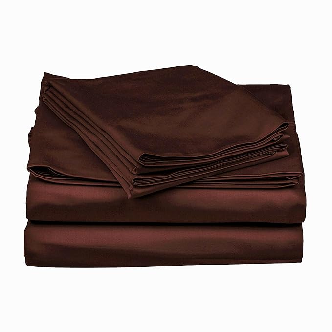 Stoa Paris Satin Bedsheets for King Size Bed 300TC Premium Bedsheet with 2 Pillow Cover Colour Hot Chocolate