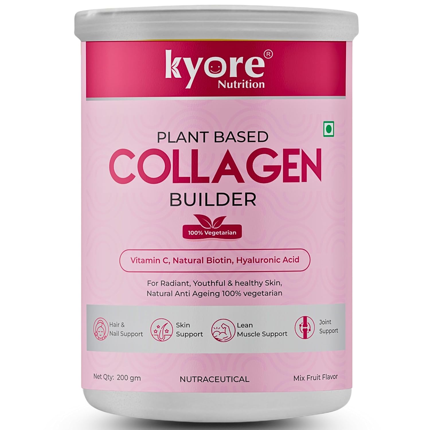Nutrition Plant Based Collagen Supplement Powder with Sea Buckthrone Extract 200gm | Glowing Skin | Pure Hydrolysed Collagen Powder for Women and Men - Pack of 1