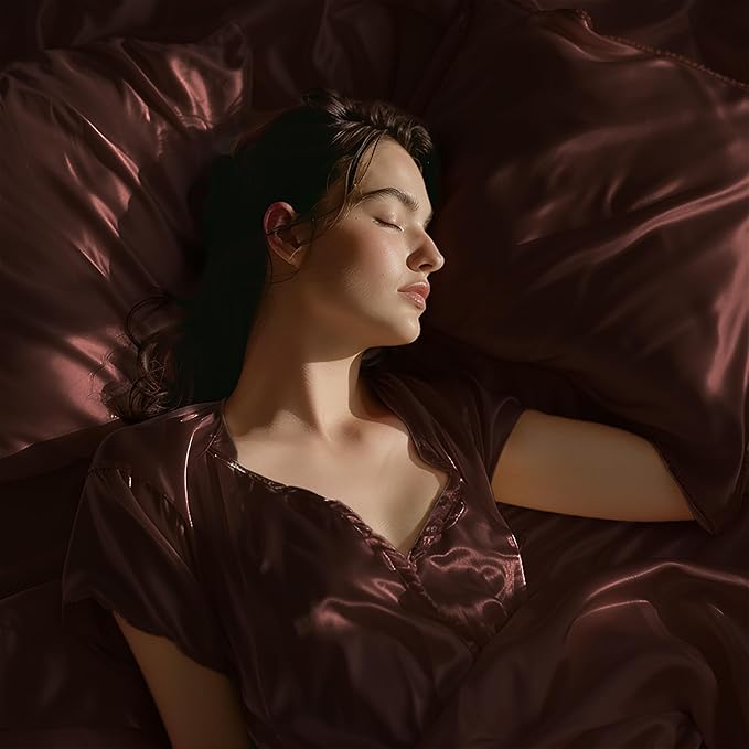 Stoa Paris Satin Bedsheets for King Size Bed 300TC Premium Bedsheet with 2 Pillow Cover Colour Hot Chocolate