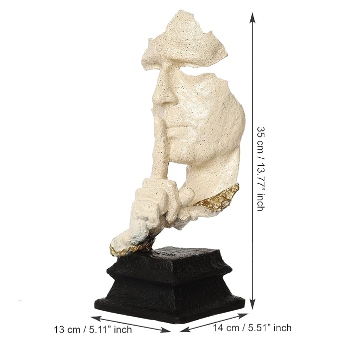 Ecraftindia White Antique Finish Finger on Man Lips Handcrafted Decorative Polyresin Showpiece
