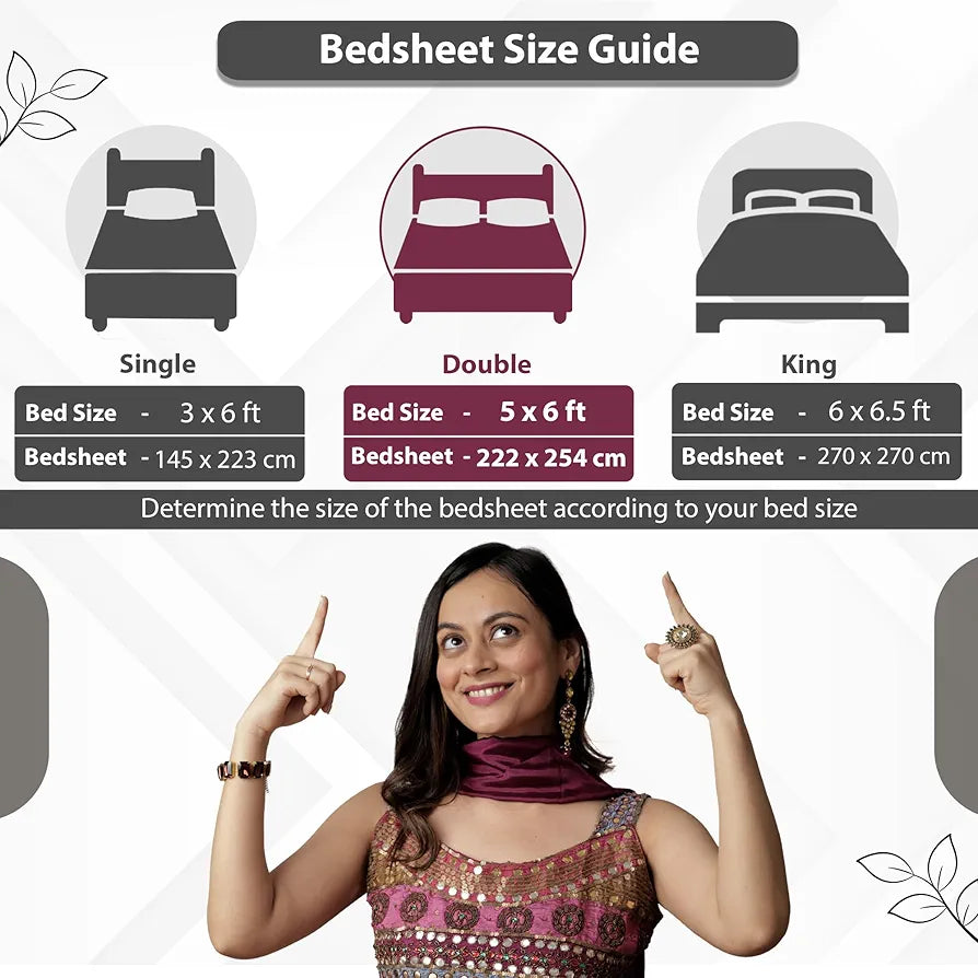 Divine Casa 144 TC 100% Cotton Bedsheet for Double Bed with 2 Pillow Cover Colour Grey Blue