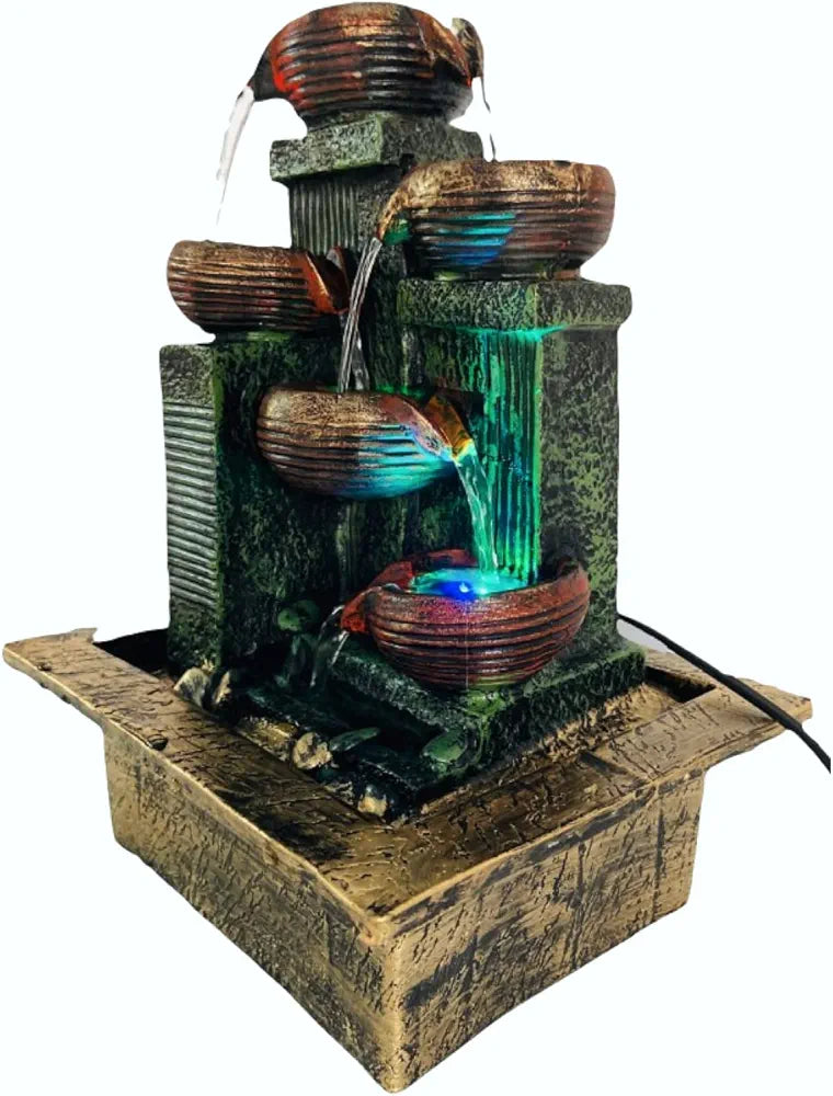 Alila Resin Table Top Water Fall Fountain For Home Decor With Led Lights Decoration 15 Inch Height