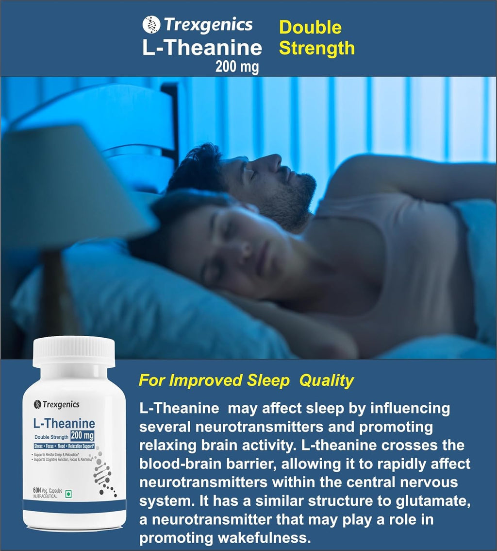 Trexgenics L-THEANINE 200 mg, Double strength Stress, Focus, Mood, Relaxation Support (60 Veg Capsules)