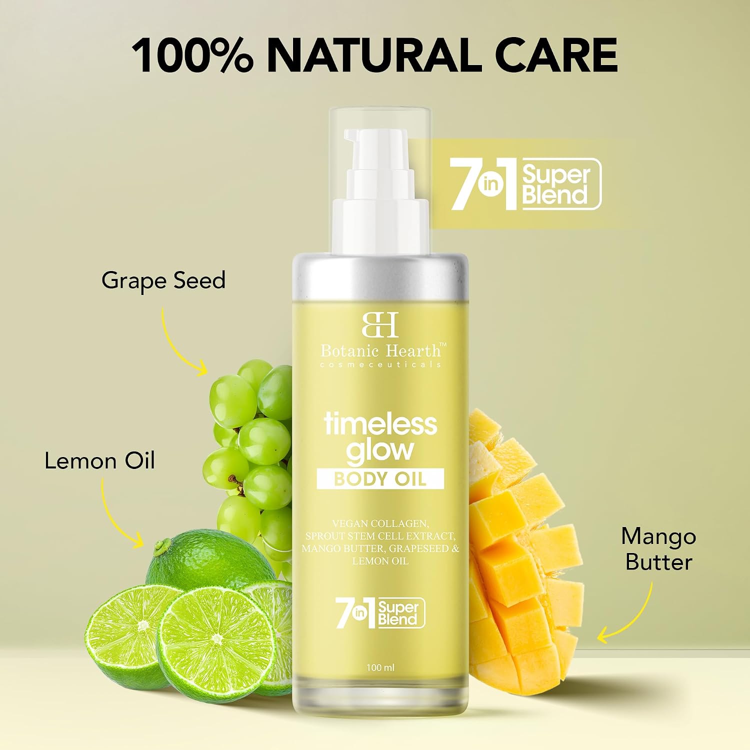 Botanic Hearth Timeless Glow Anti-Aging Body Oil with Vegan Collagen & Stem Cell Extract | Firming Massage Oil for Youthful Glowing Skin | For Women & Men | 100ml