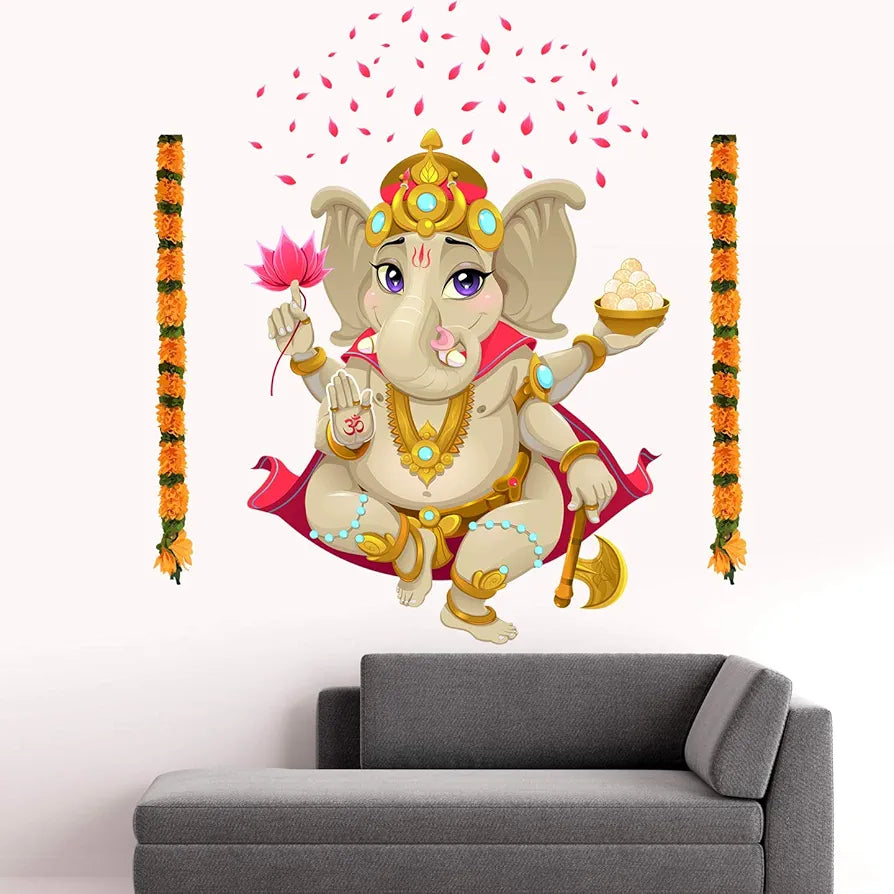 StickMe Lord Ganesha Garland Flower Wall Sticker Self Adhesive Vinyl - SM552