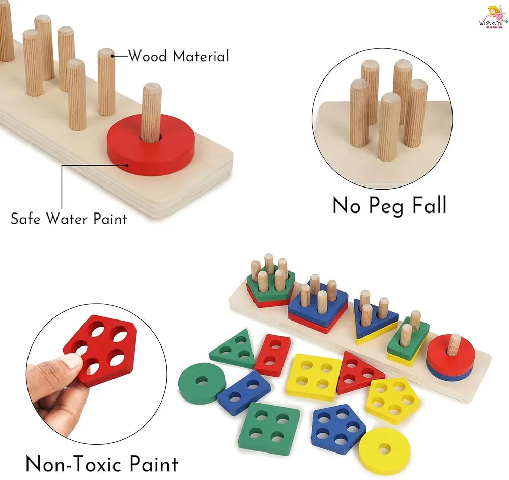 Wishkey Wooden Angle Geometric Stacker Shape Sorter Blocks,Educational Intelligence Early Learning Column Puzzle