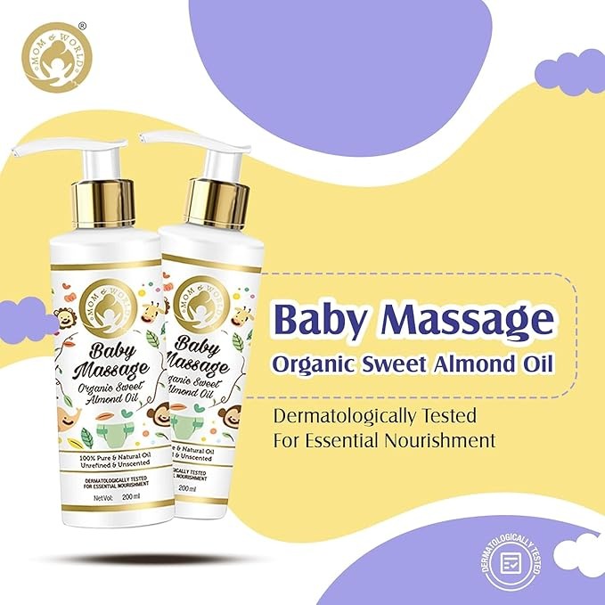 Mom & World Baby Hair Oil + Baby Massage Almond Oil - 200 ml (Pack of 2)