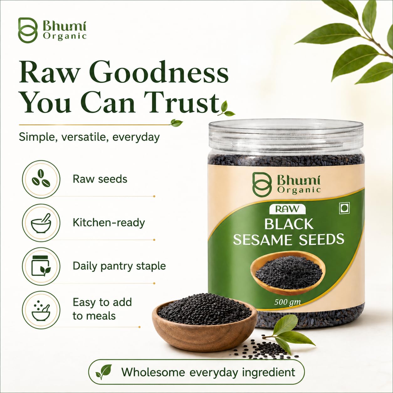 Bhumi Organic Black Sesame Seeds 500g | Til for Eating, Natural Black Gingelly Oil Seed, Nutrient Rich