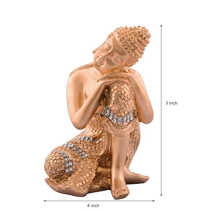 Ecraftindia Golden Buddha on Knee Showpiece Polyresin Statue | Red and Brown