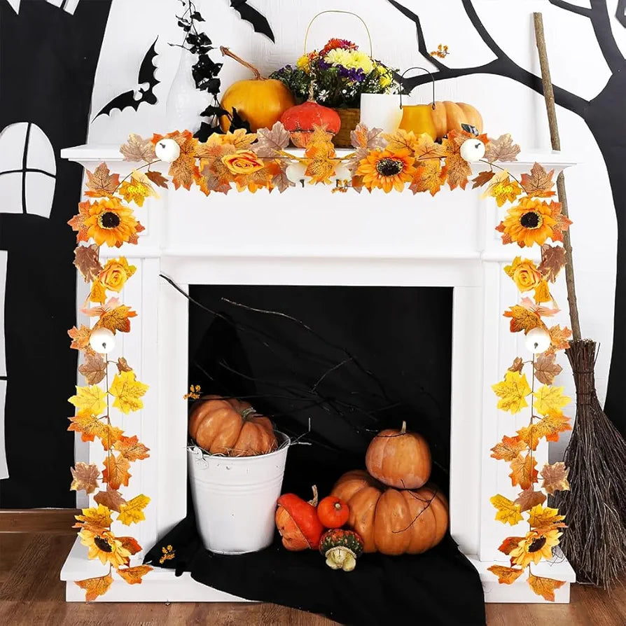 Autumn Maples Leaf Pumpkin Garland with Berries 2M/6.5FT