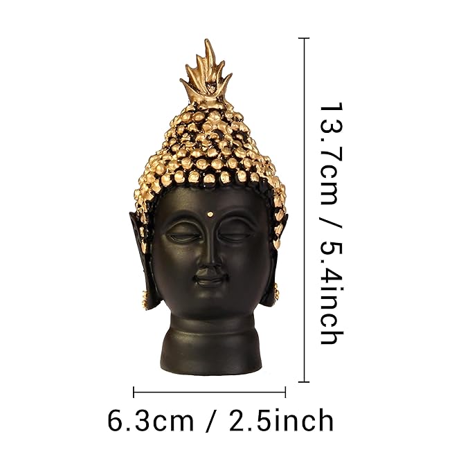 Tied Ribbons Resin Buddha Head Idol Statue Showpiece Items for Home Decor Mandir