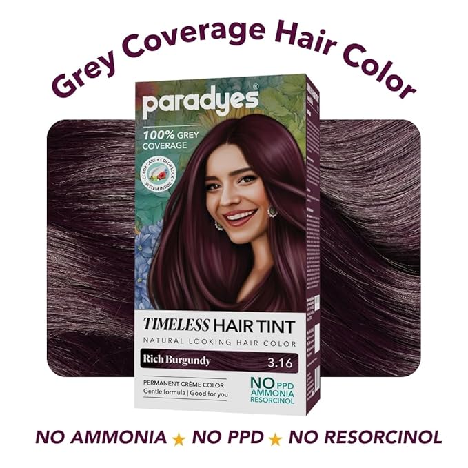 Paradyes Rich Burgundy Timeless Hair Tint, Permanent Creme Hair Colour - 120 Gms | 3.16 Rich Burgundy