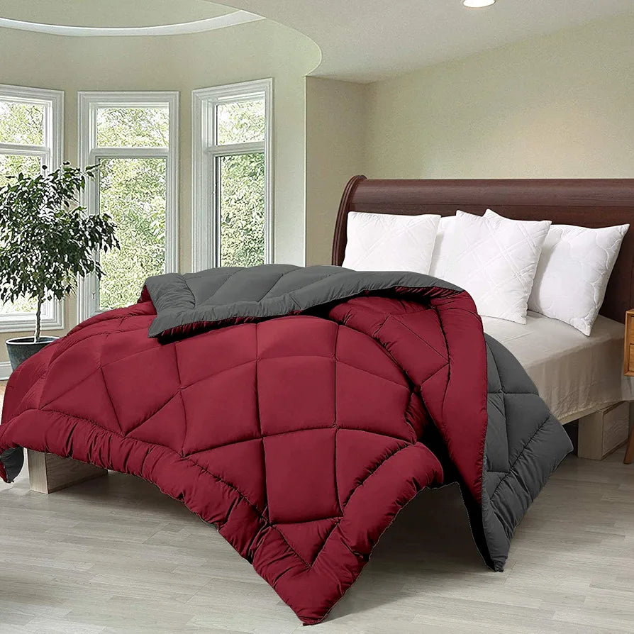 Cloth Fusion Reversible AC Comforter Single Bed Soft Microfibre Quilt Blanket for Winter Grey & Maroon