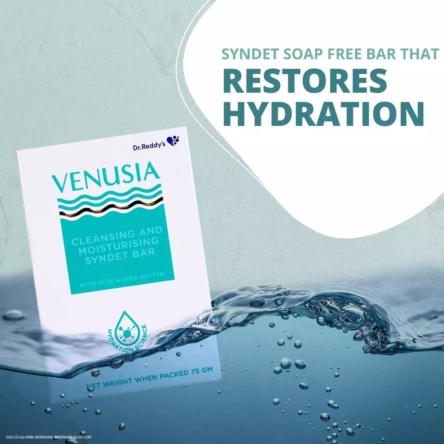 VENUSIA Dr. Reddy Moisturizing Bathing Bar, Syndet Bar, With Shea And Aloe Butter, Hydrated And Supple Skin, Ph Balanced