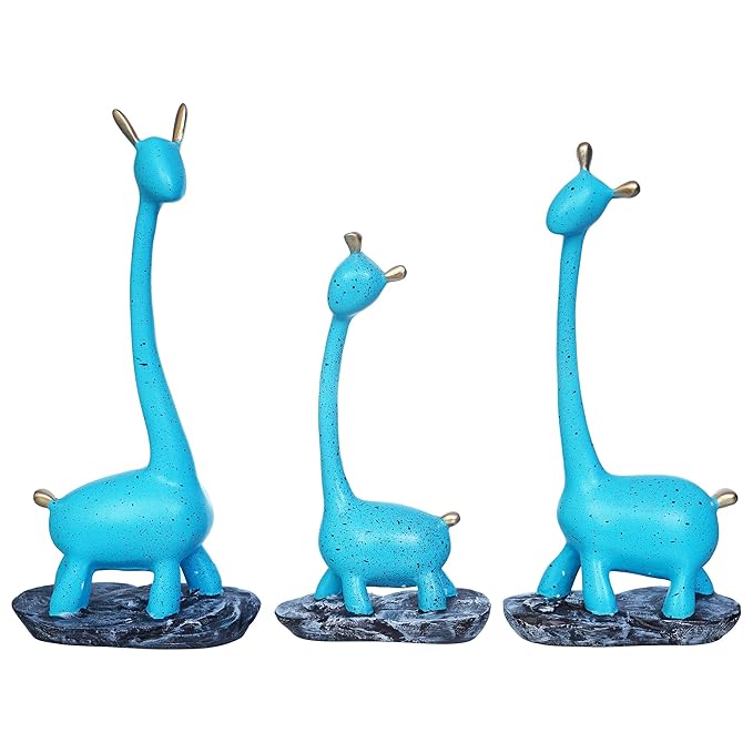 Ecraftindia Set of 3 Blue Polyresin Cute Giraffe Statues Animal Figurines