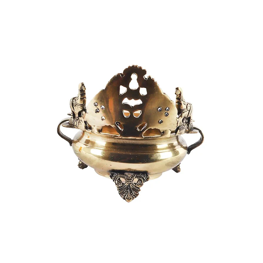 Two Moustaches Ethnic Carved Brass 7 Inches Decor Urli Showpiece Antique Finish Standard