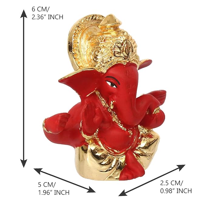 Ecraftindia Gold Plated Red Mukut Ganesha Decorative Showpiece